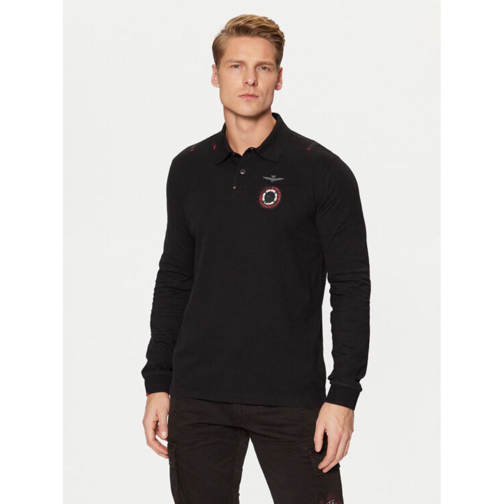 AERONAUTICA MILITARE MEN BLACK POLO REGULAR FIT